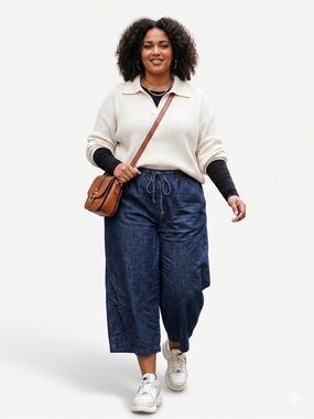 DC Pennington’s Wide Leg Full Elastic Waist Semi Casual Denim Pants Jean Size 18